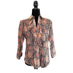Lauren Ralph Lauren Rust Paisley Ruffle Top - S
